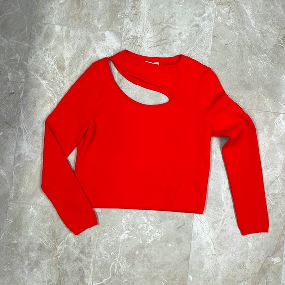 Topshop loop cut out cherry red sweater size M elegant understated dress up/down - Picture 4 of 7